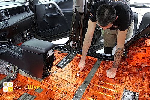 Клеим Шумофф М3 на пол Тойоты Рав4 XA40.